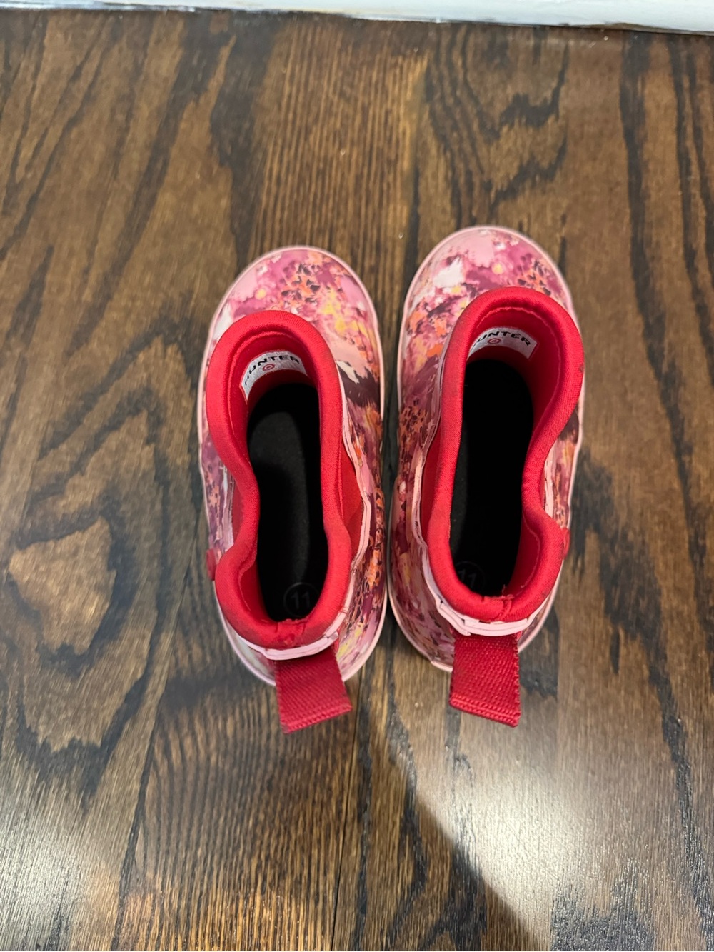 Hunter Kids Red Pink Floral Chelsea Rain Boots - Picture 2 of 7